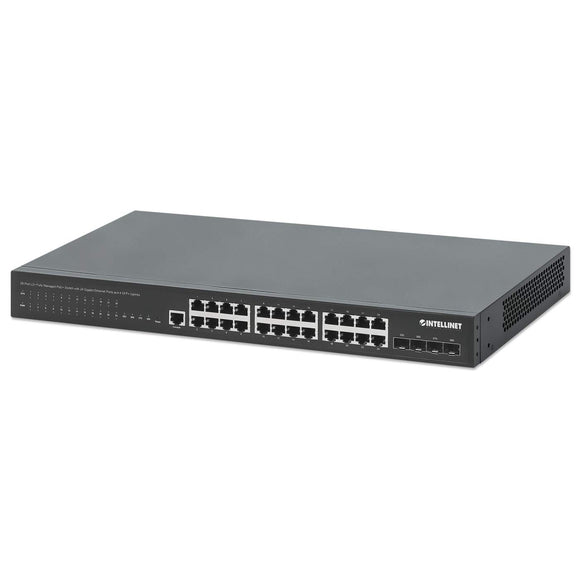 28-portowy zarządzany przełącznik PoE+ warstwy L2+ z 24 portami Gigabit Ethernet i 4 portami SFP+ 10G Uplink Image 1