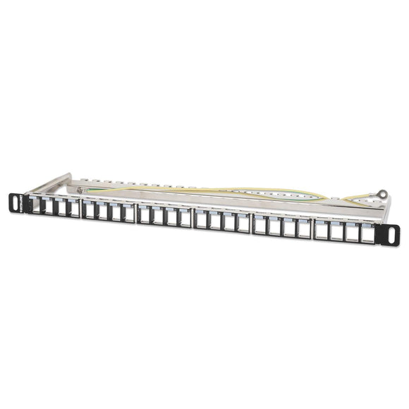 Patch panel otwarty, 24 sloty na moduły Keystone, ekranowany, 0,5U, z tacką na przewody Image 1